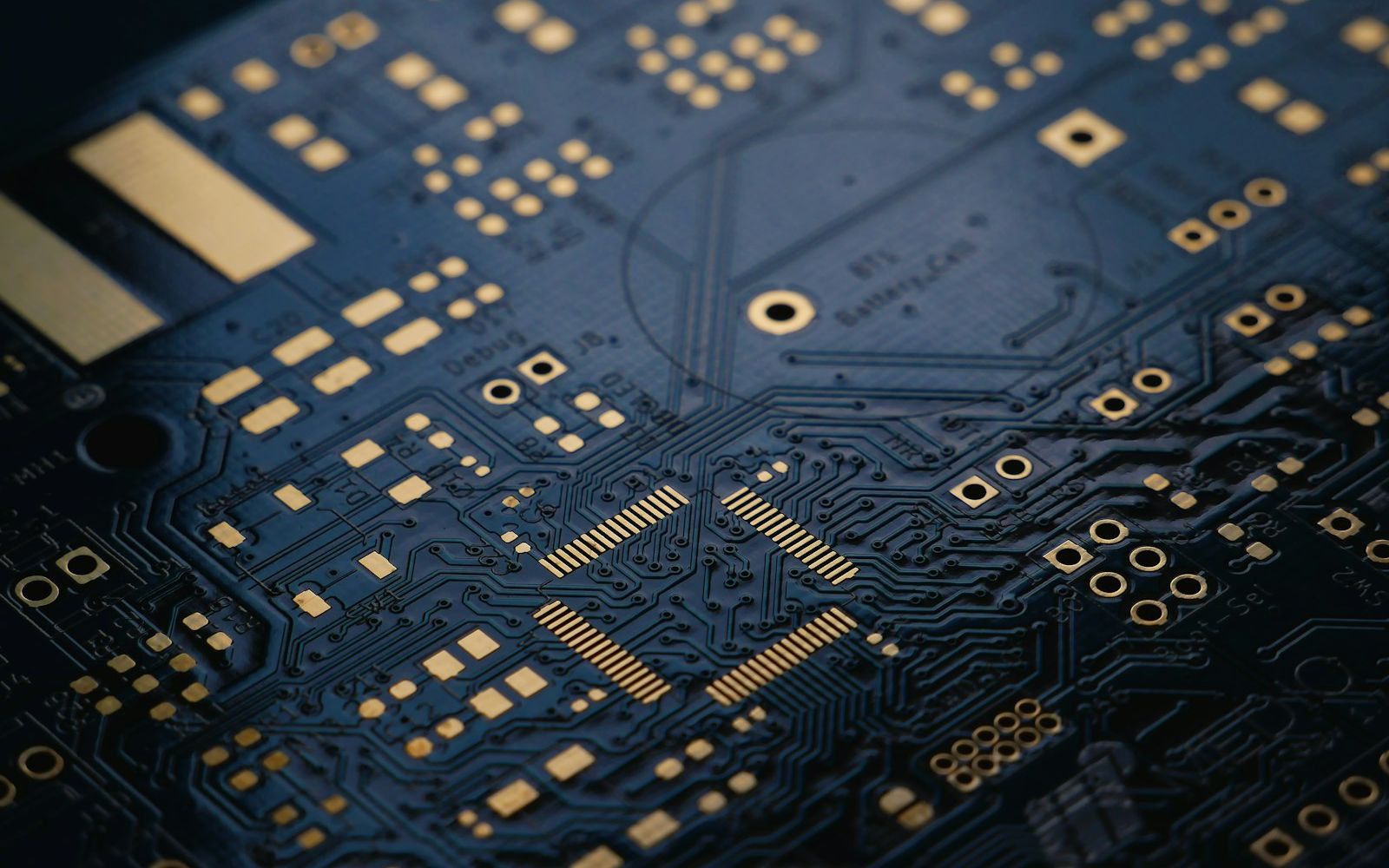 Dark blue circuit board close up