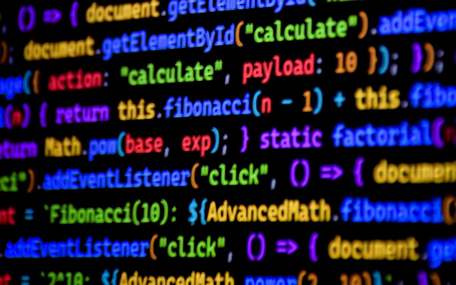 Colourful code on a dark screen